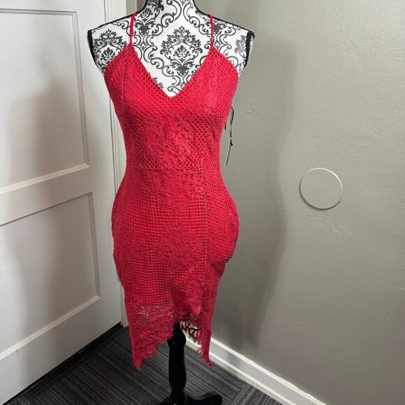 Lovers & Friends red lace SKYLIGHT DRESS with lace up back. - Picture 3 of 12